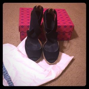 Peep toe cork wedges